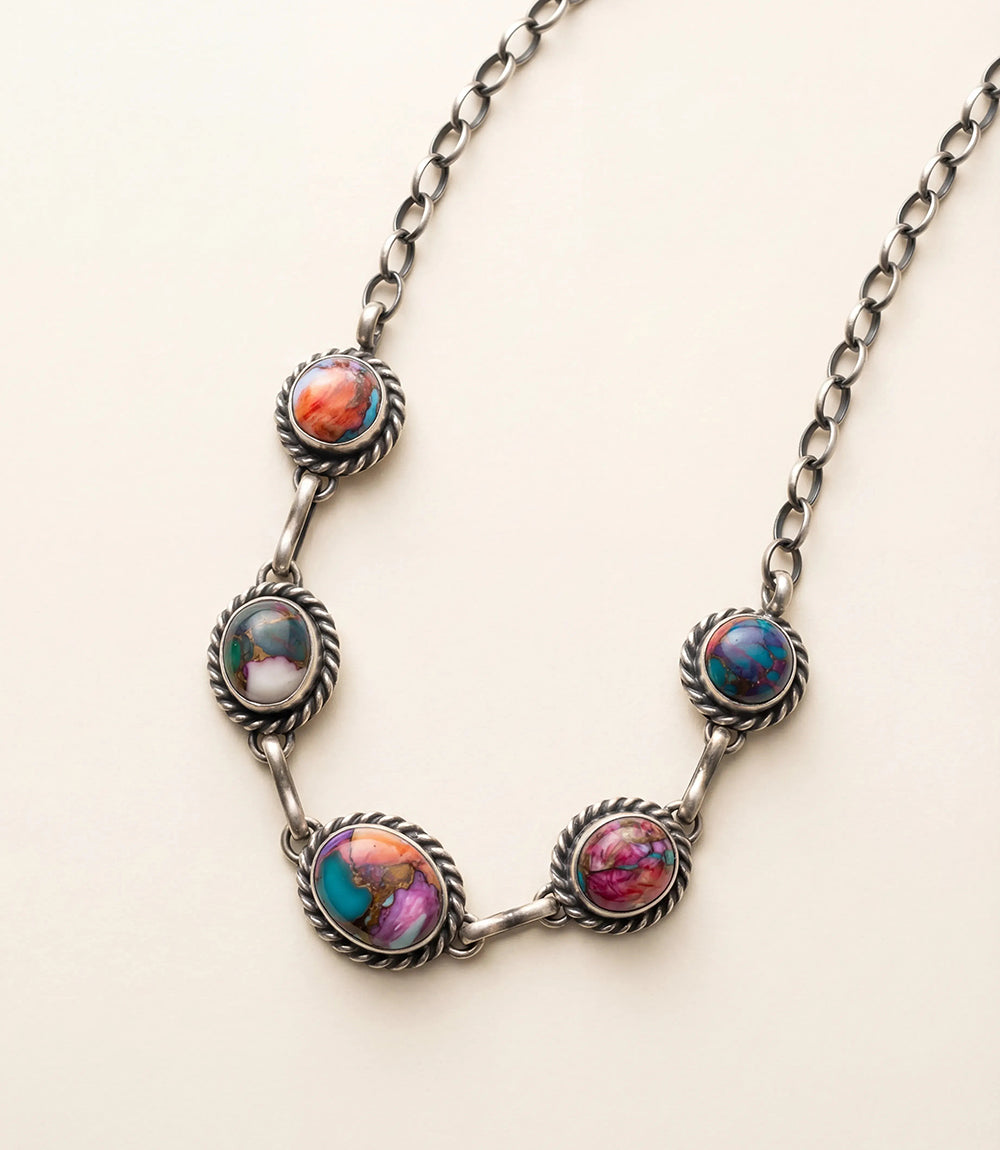 Pink Dahlia Turquoise Short Necklace