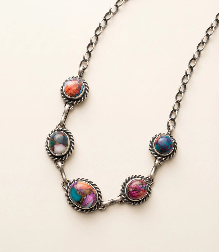 Pink Dahlia Turquoise Short Necklace