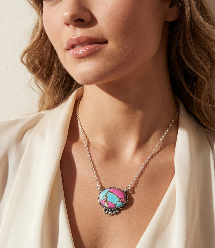 Cotton Candy Turquoise Oval Necklace