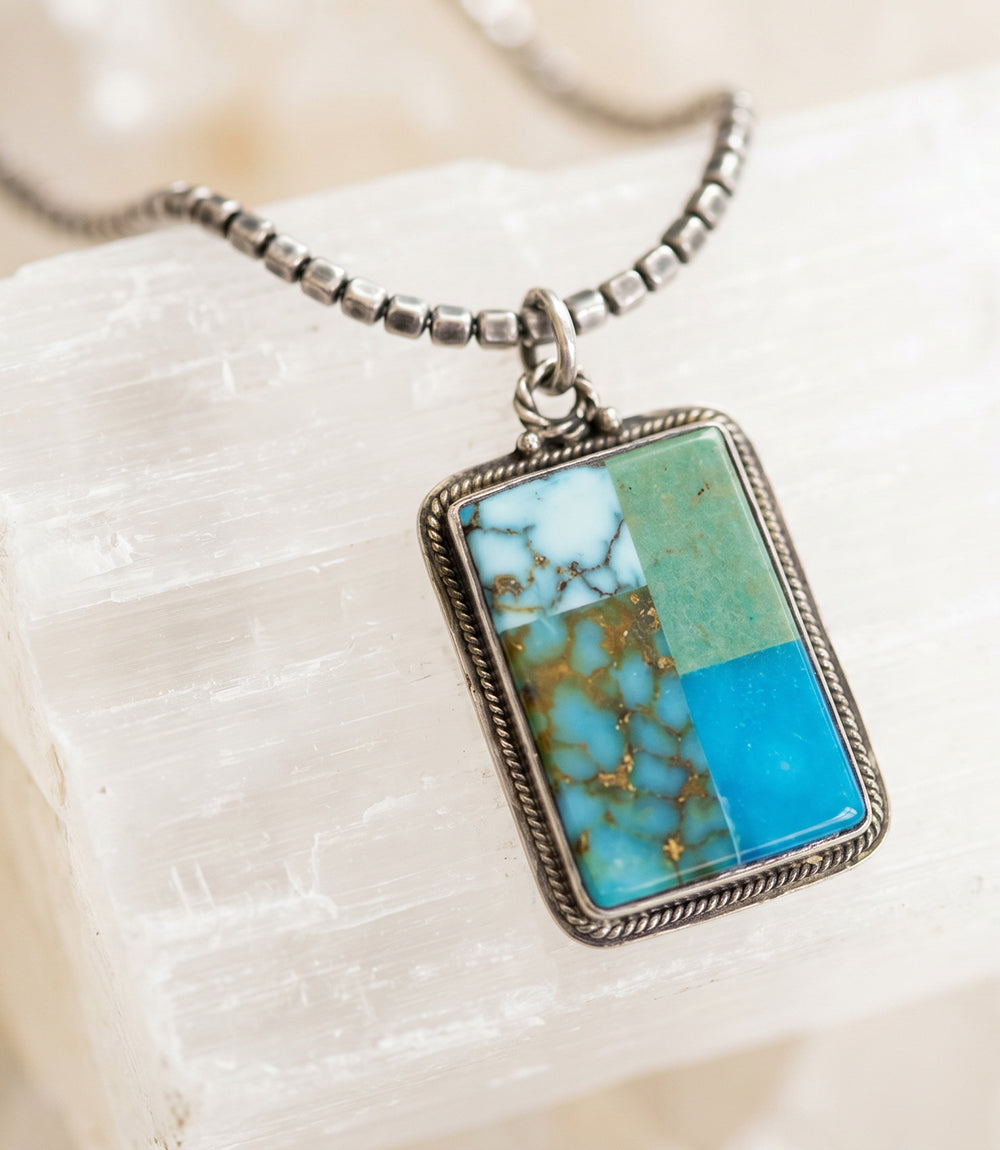 Embellished Multi Turquoise Inlay Pendant Necklace