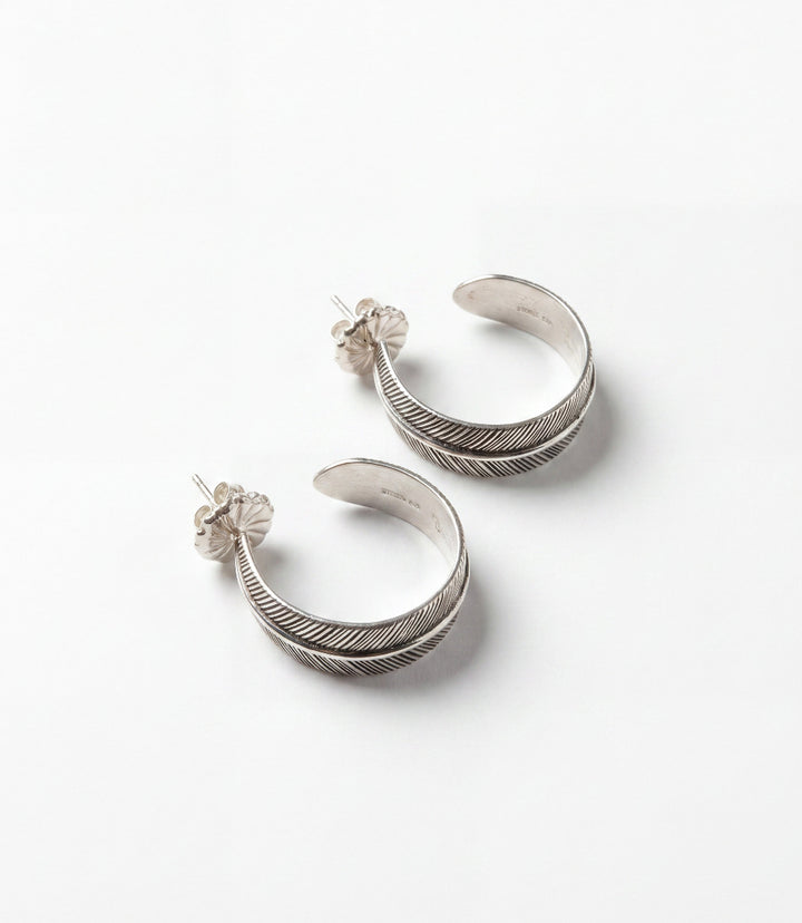Sterling Silver Feather Hoop Earrings