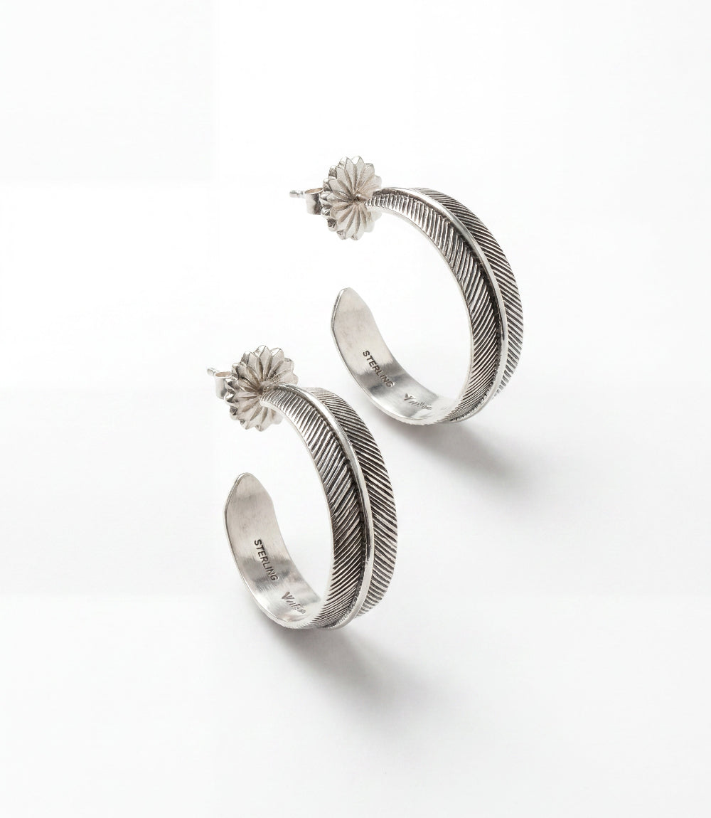 Sterling Silver Feather Hoop Earrings