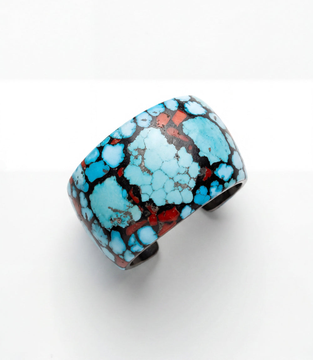 Turquoise And Coral Cuff Bracelet