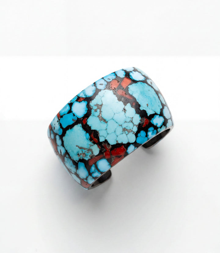 Turquoise And Coral Cuff Bracelet