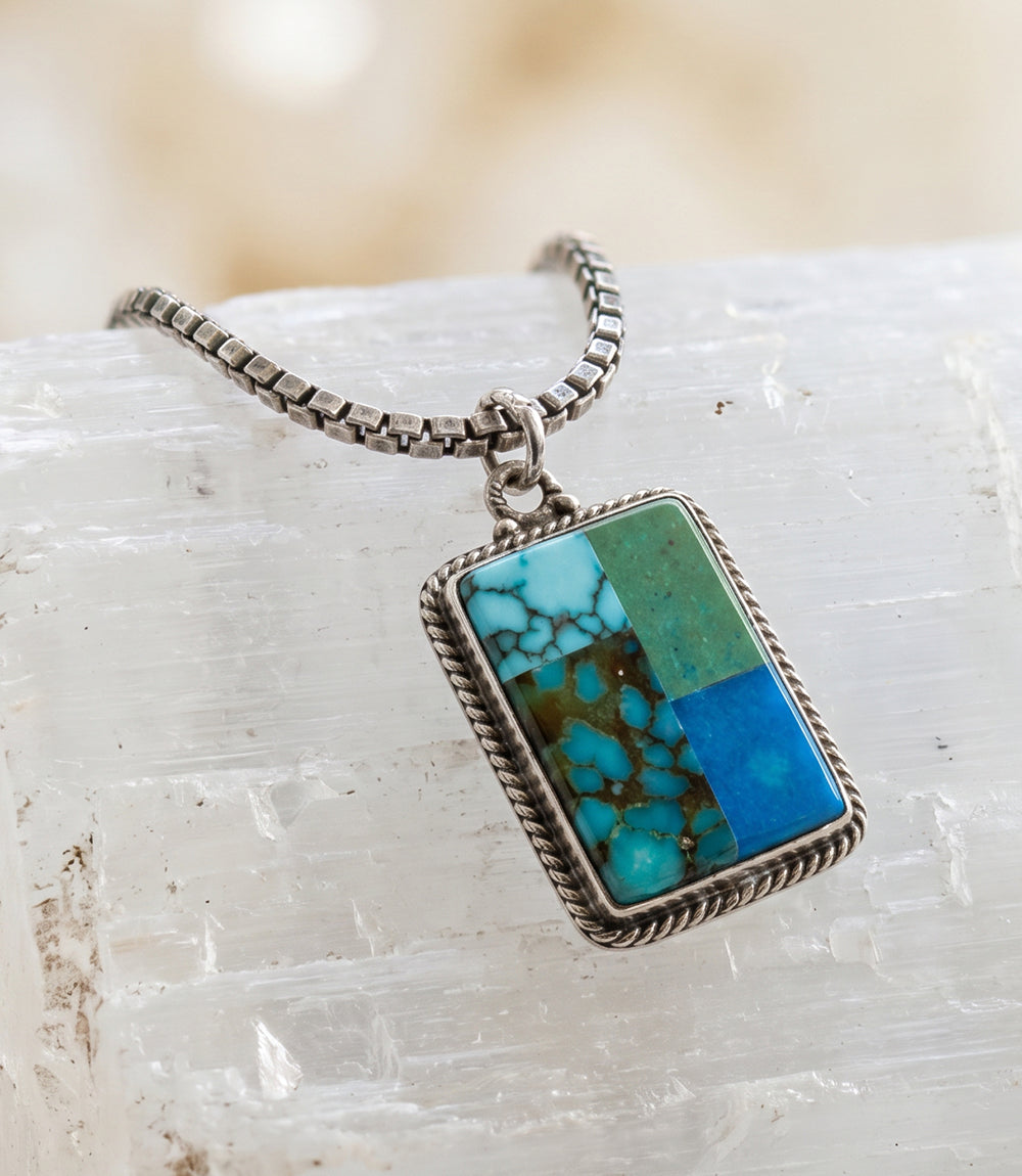 Embellished Multi Turquoise Inlay Pendant Necklace