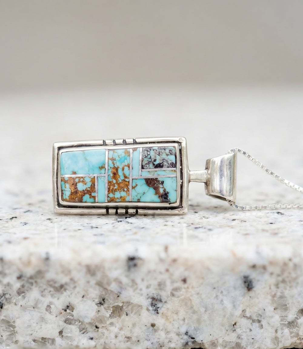 Golden Hill Turquoise Inlay Pendant Necklace