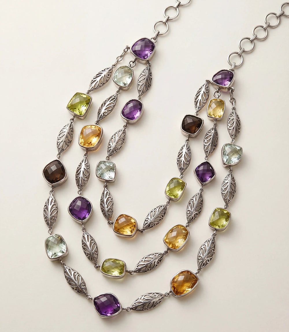 Amethyst, Citrine, Quartz Multi Strand Necklace
