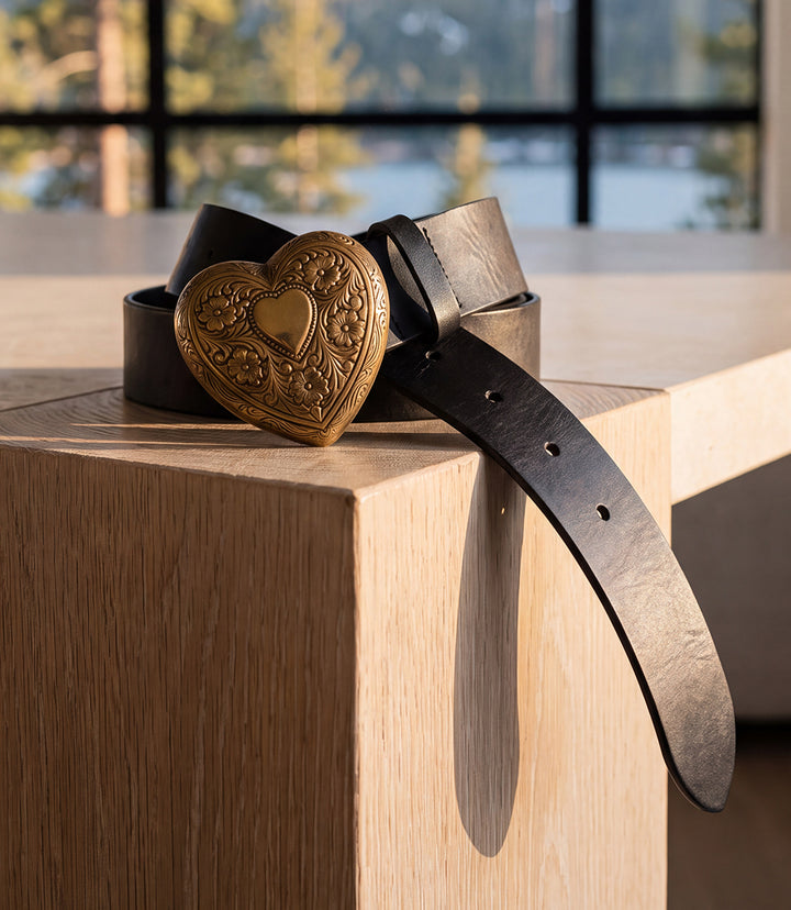 Streets Ahead Leather Embellished Heart Buckle Belt