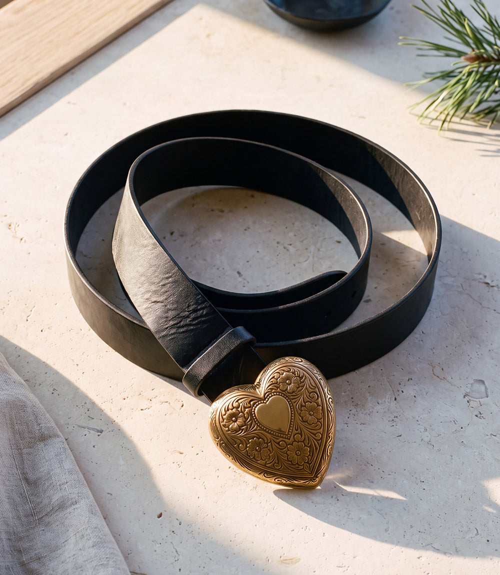 Streets Ahead Leather Embellished Heart Buckle Belt