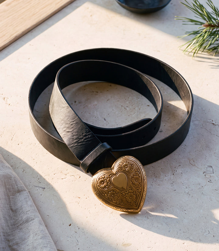 Streets Ahead Leather Embellished Heart Buckle Belt