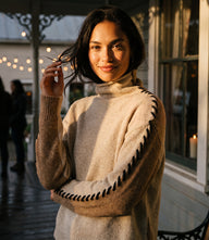 Contrast Stitch Mock Neck Colorblock Sweater