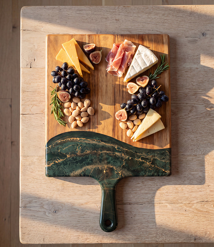Gilded Jade Resin Tray With Handle