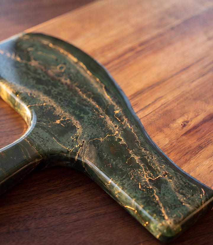 Gilded Jade Resin Tray With Handle