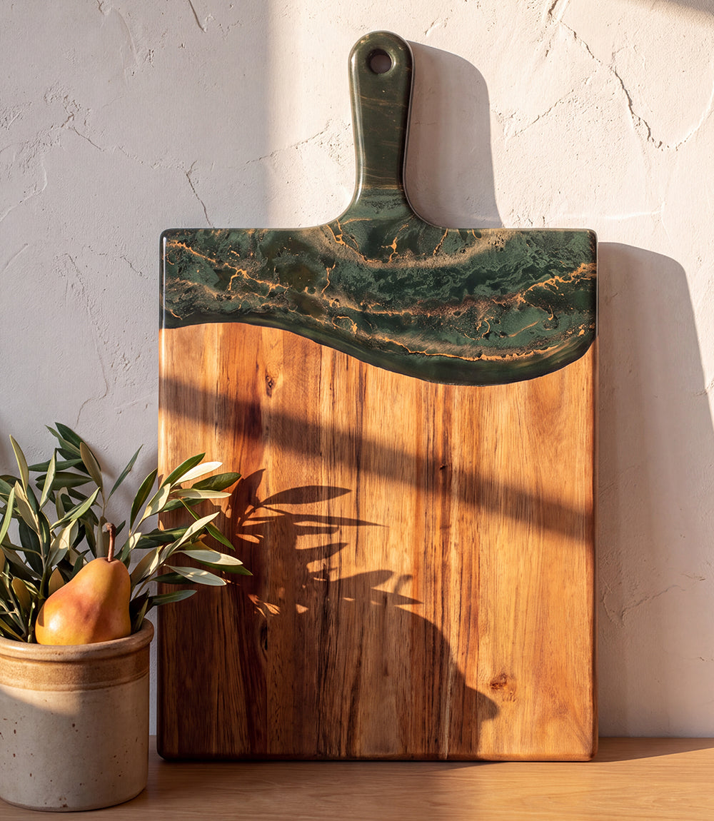 Gilded Jade Resin Tray With Handle