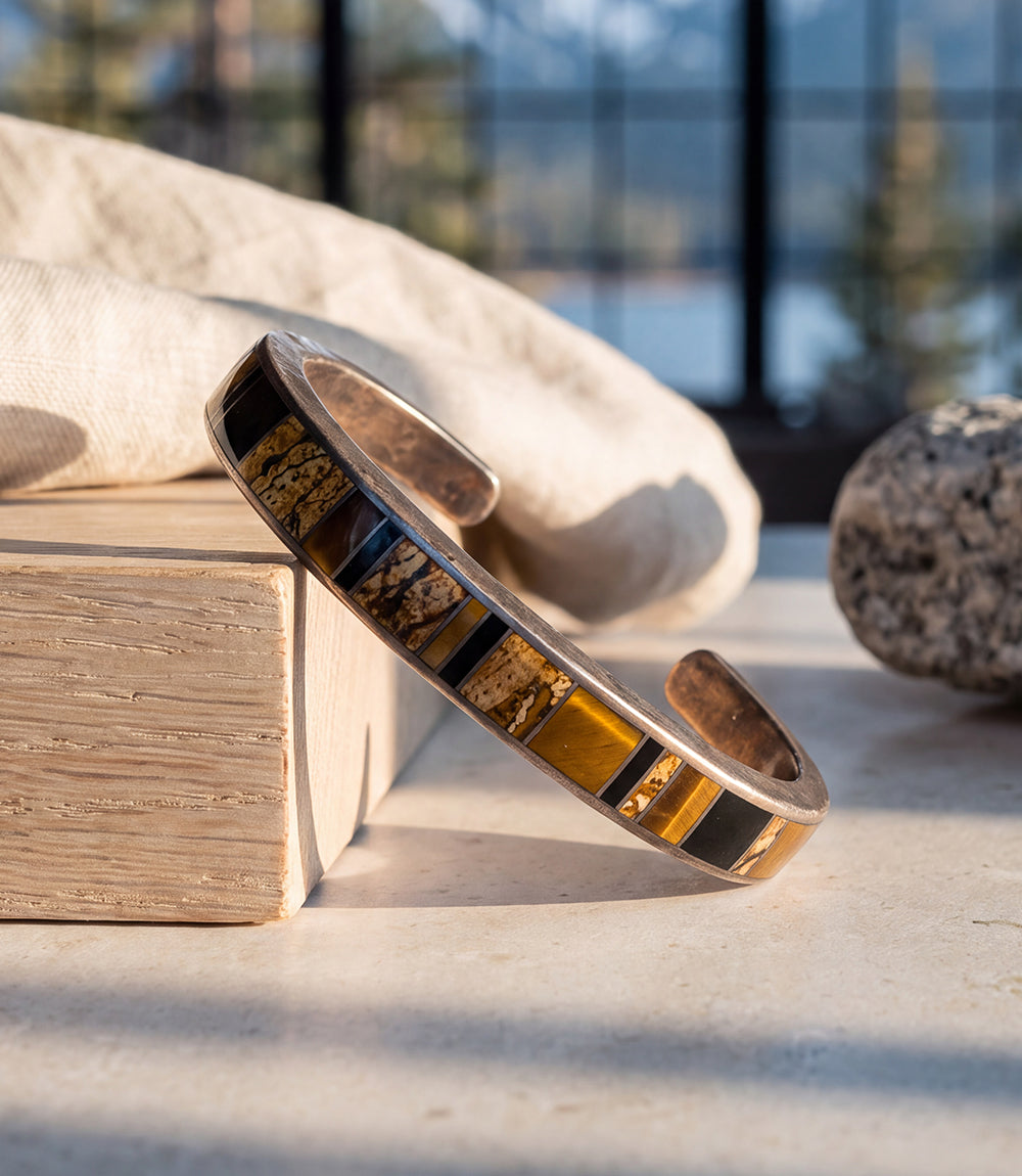 Jasper And Tiger's Eye Inlay Cuff Bracelet
