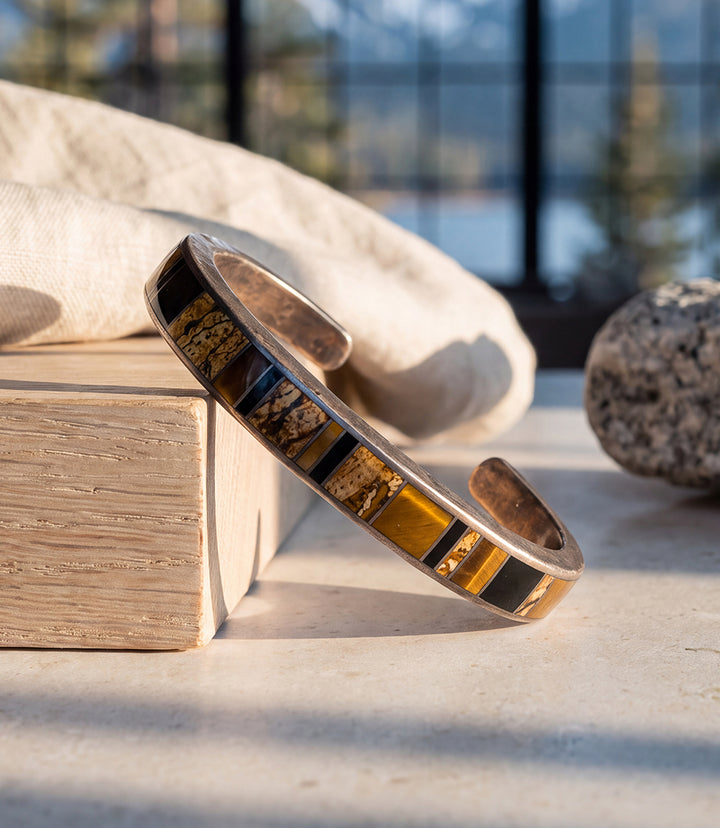 Jasper And Tiger's Eye Inlay Cuff Bracelet