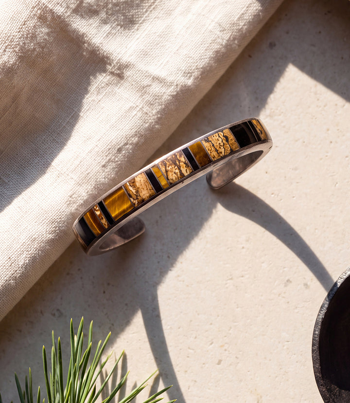 Jasper And Tiger's Eye Inlay Cuff Bracelet