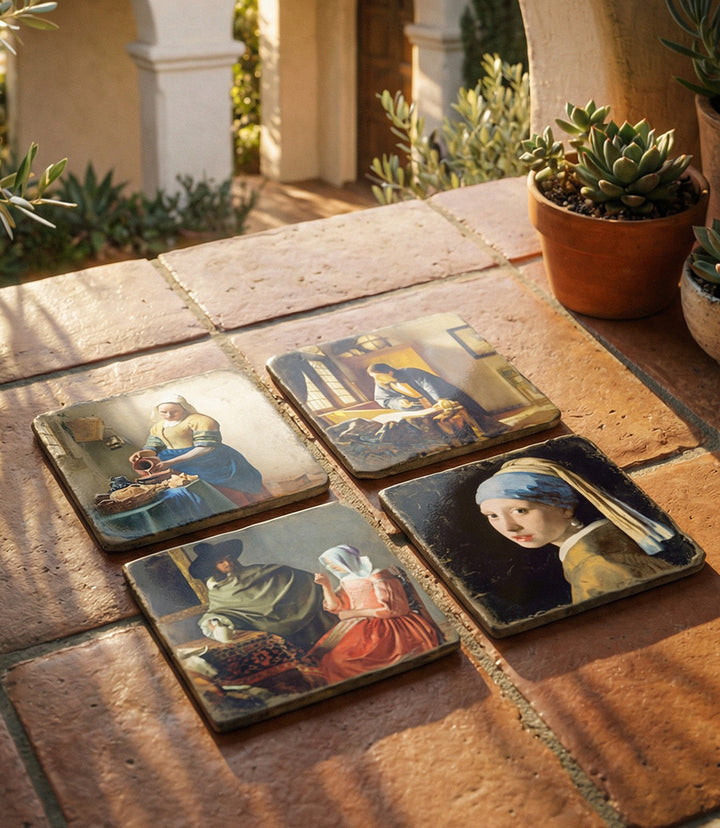 Johannes Vermeer Marble Coasters, Set Of 4