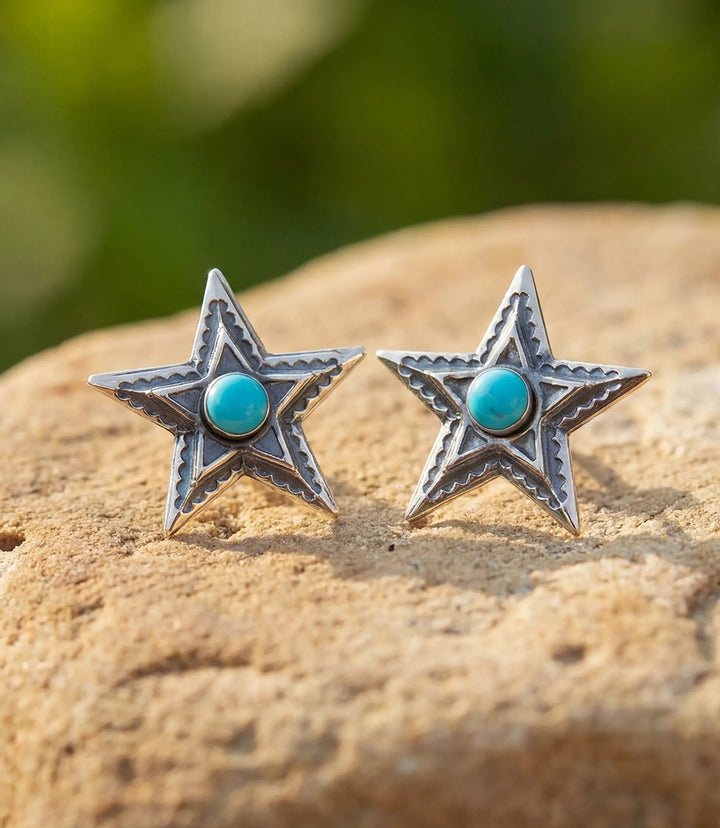 Kingman Turquoise Sterling Silver Star Earrings