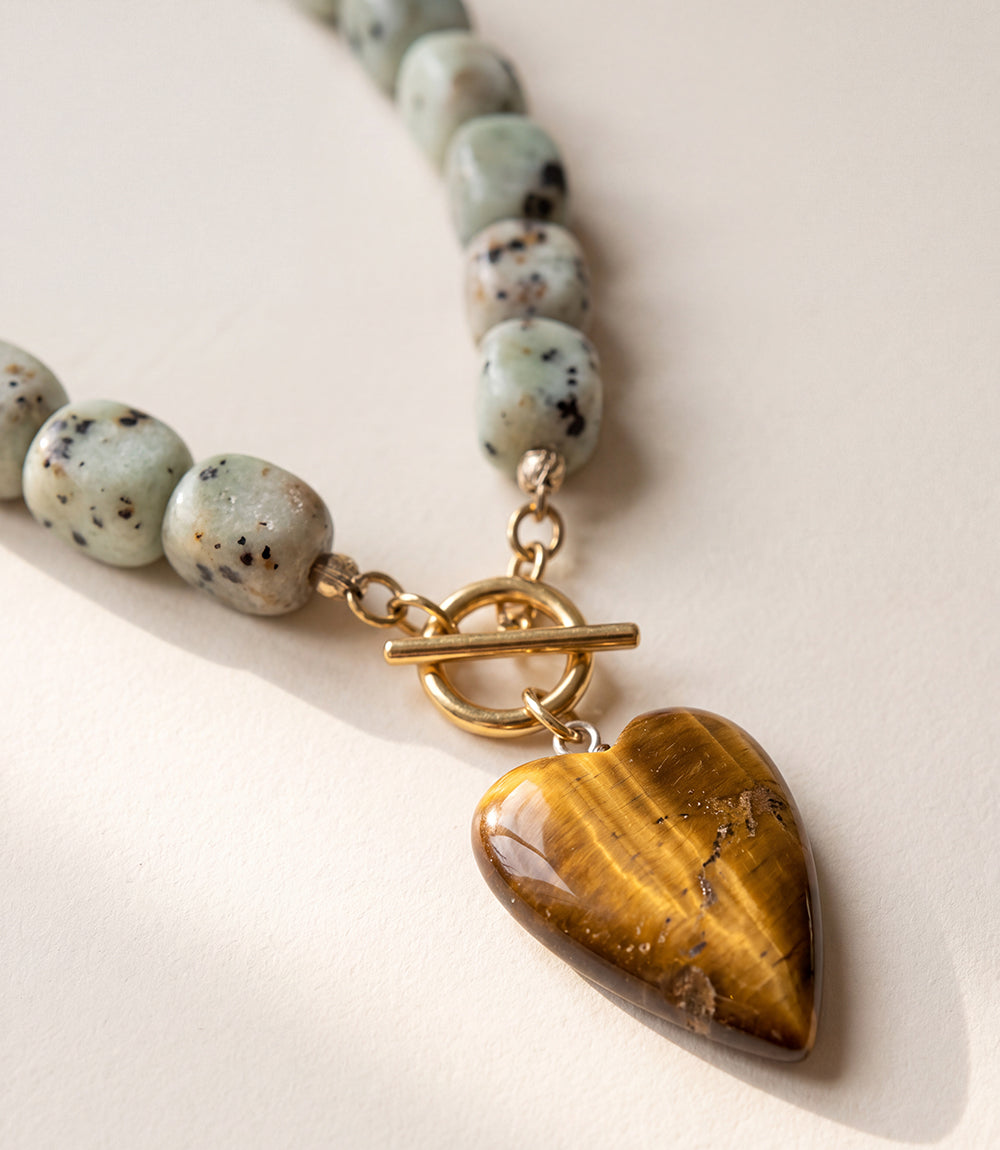 Tiger's Eye Heart Beaded Jasper Necklace