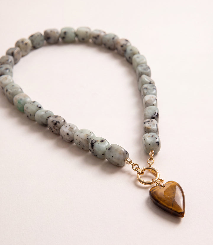 Tiger's Eye Heart Beaded Jasper Necklace
