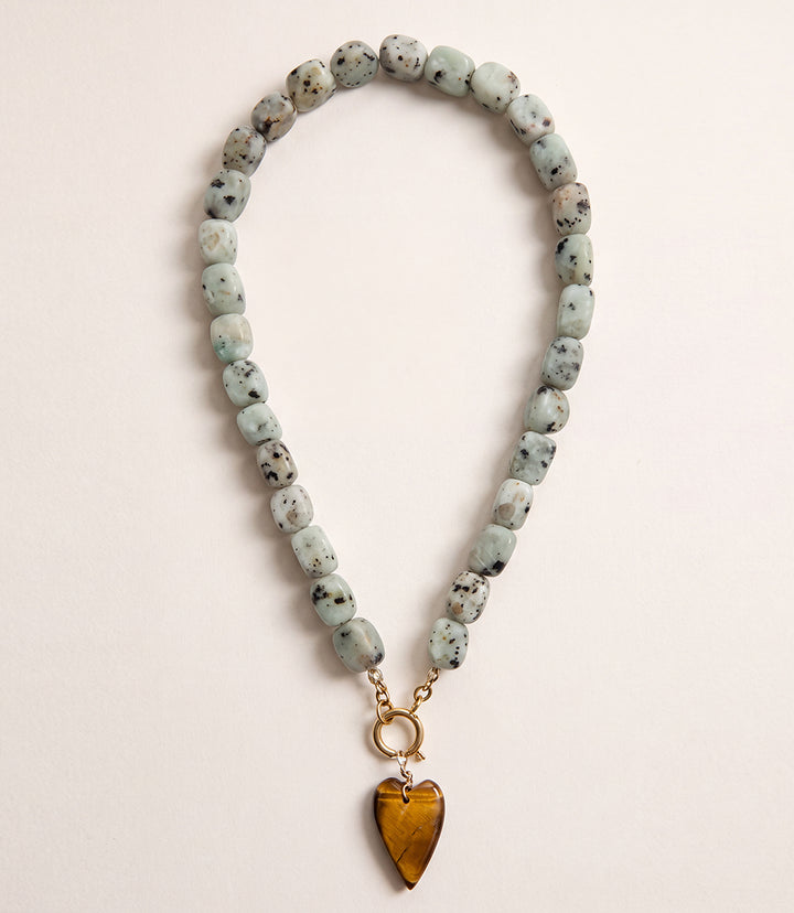 Tiger's Eye Heart Beaded Jasper Necklace