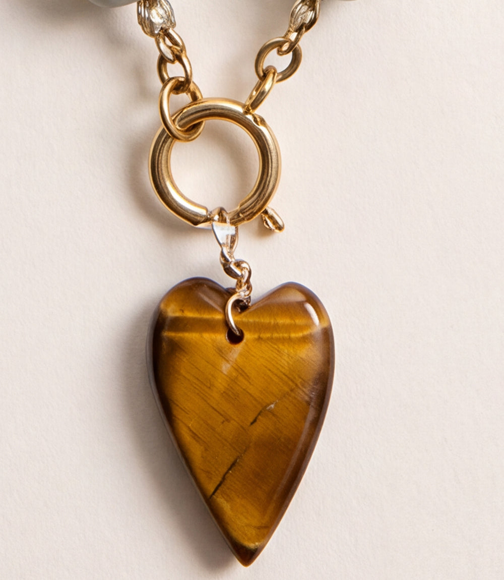 Tiger's Eye Heart Beaded Jasper Necklace