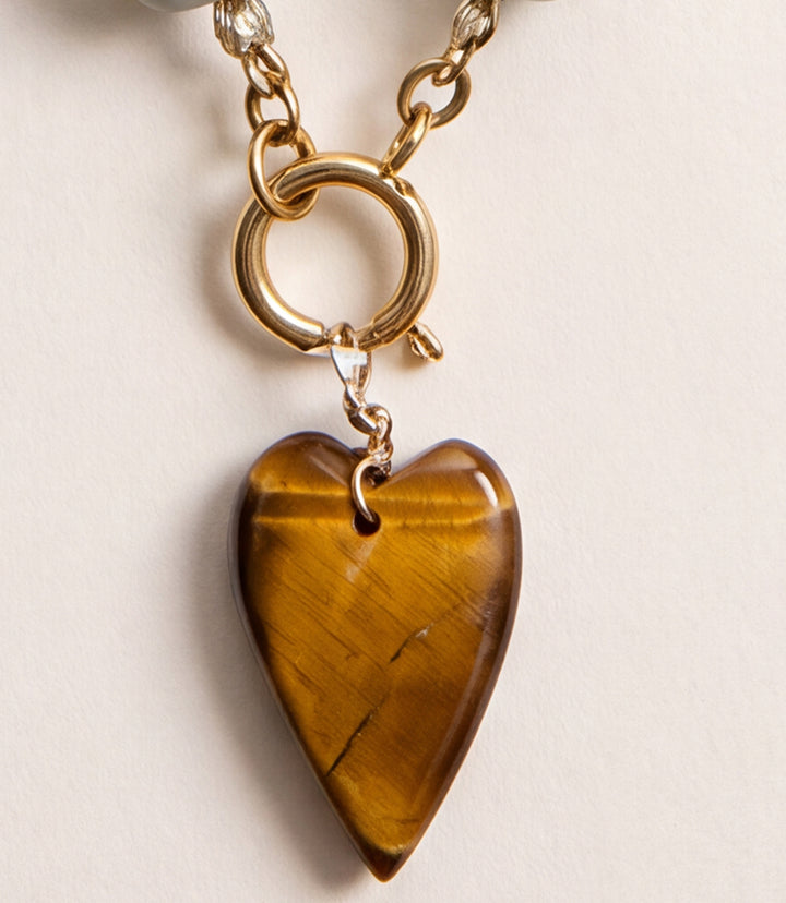 Tiger's Eye Heart Beaded Jasper Necklace