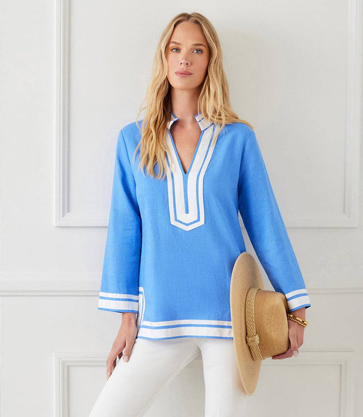 The St. Tropez Tunic - Stylish Linen Blend with Grosgrain Trim