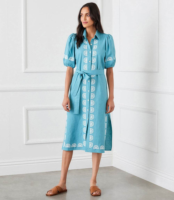 Puff Sleeve Embroidered Shirtdress