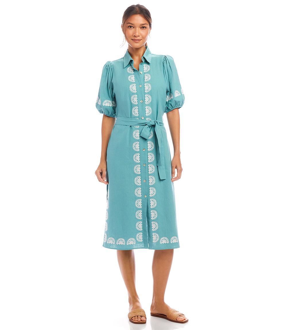 Puff Sleeve Embroidered Shirtdress