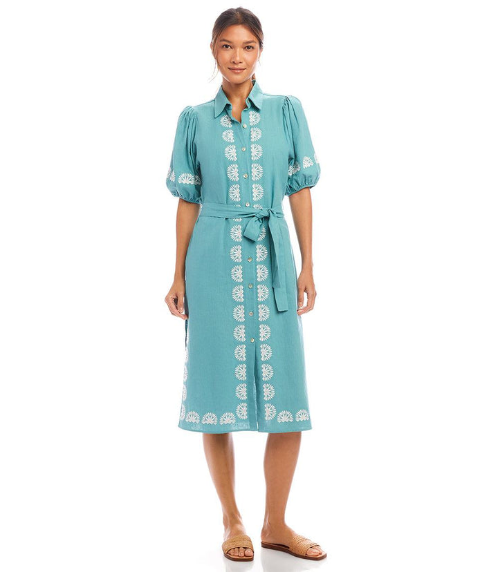 Puff Sleeve Embroidered Shirtdress