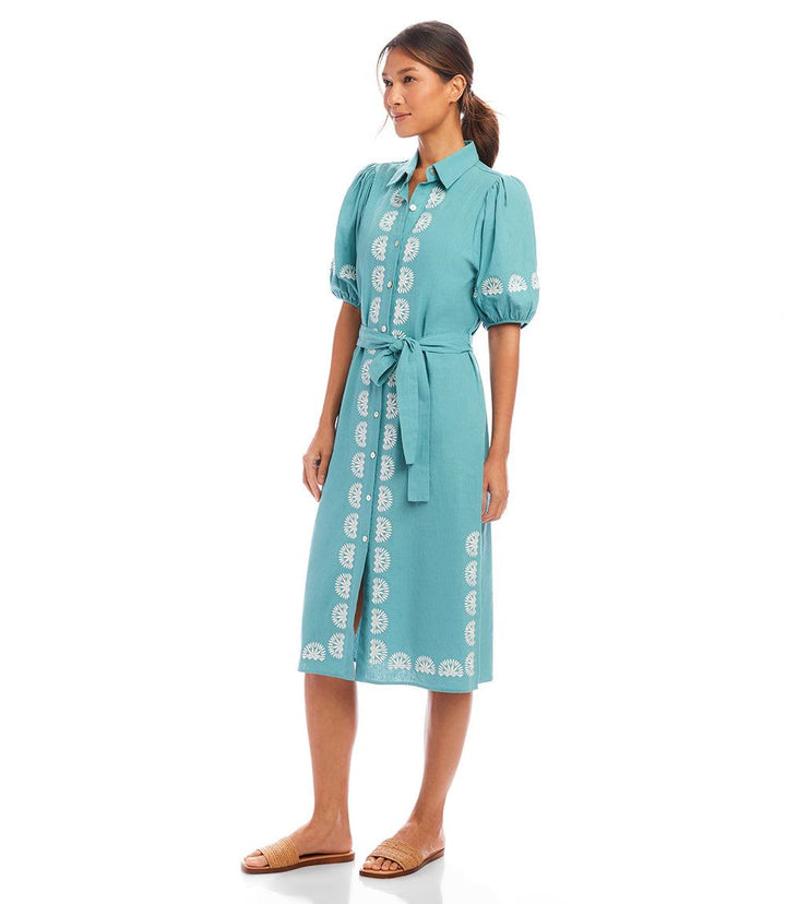 Puff Sleeve Embroidered Shirtdress