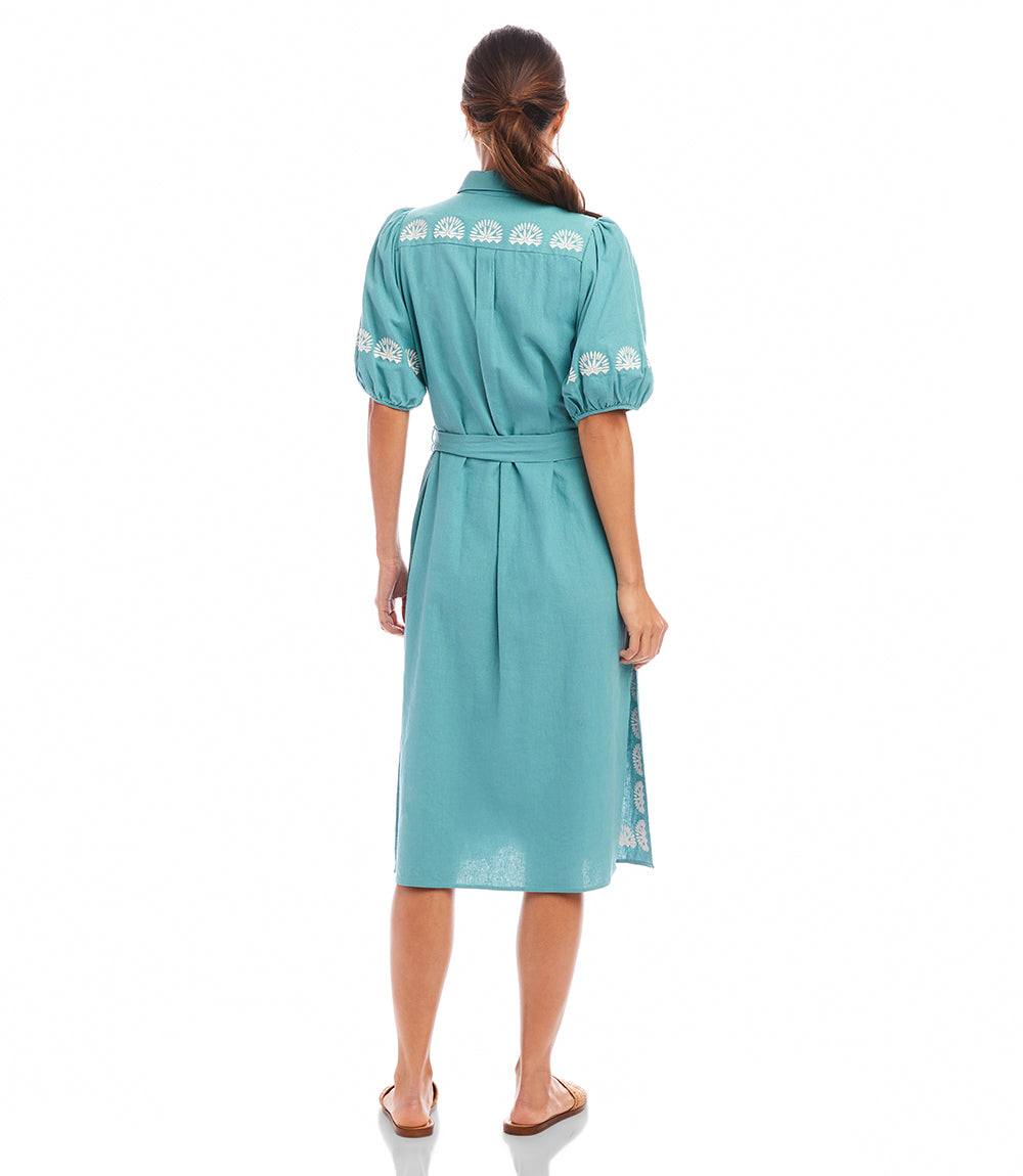 embroidered shirt dress Puff Sleeve Embroidered Shirtdress