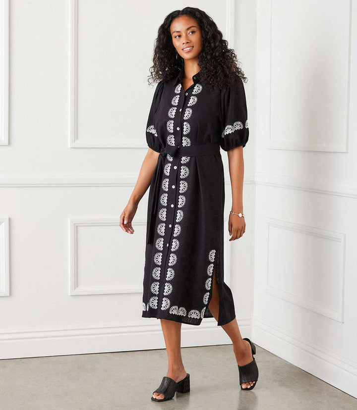 Puff Sleeve Embroidered Shirtdress