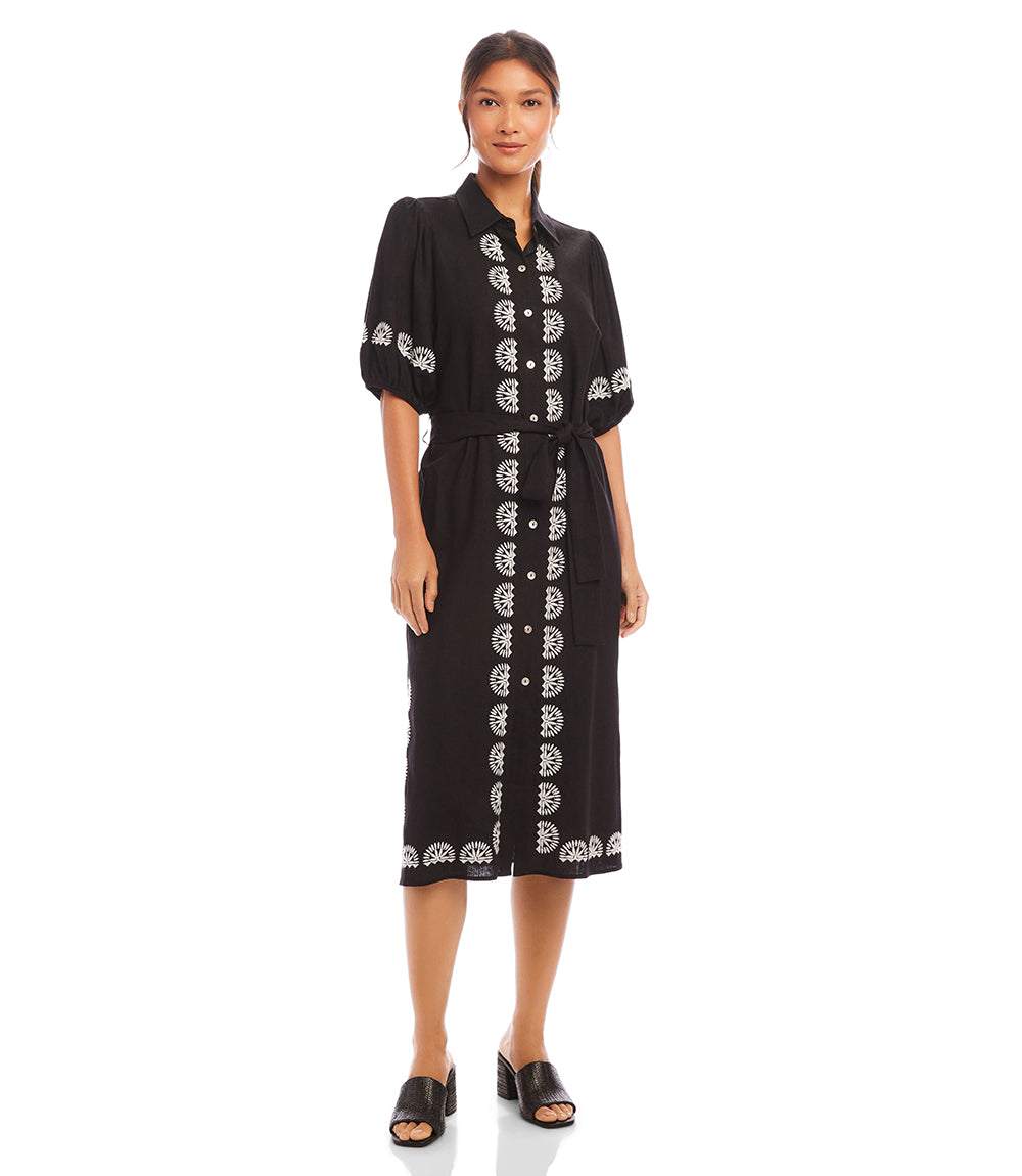 Puff Sleeve Embroidered Shirtdress