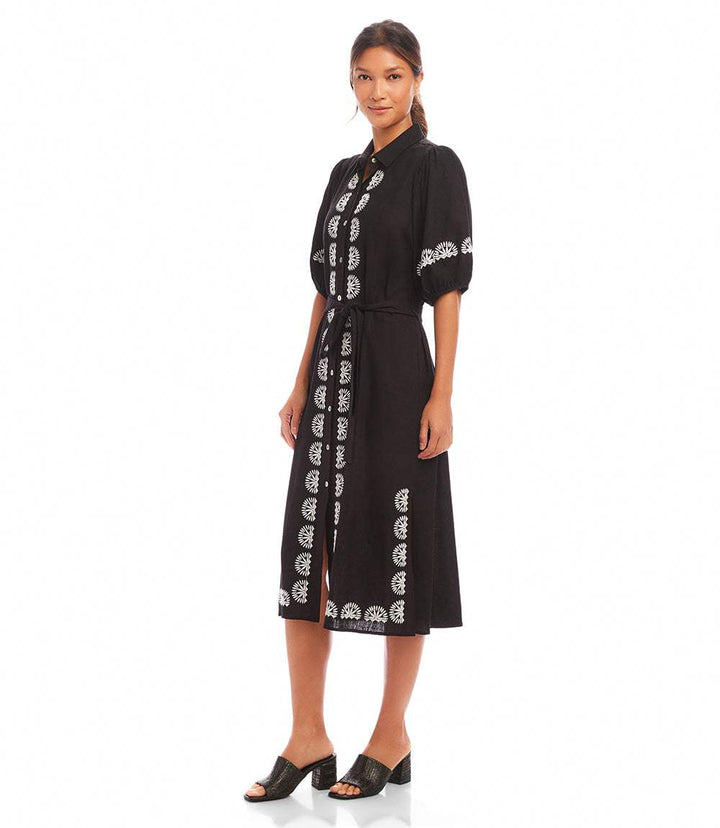 Puff Sleeve Embroidered Shirtdress