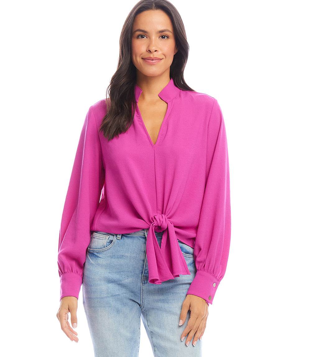 Long Sleeve Tie-Front Top