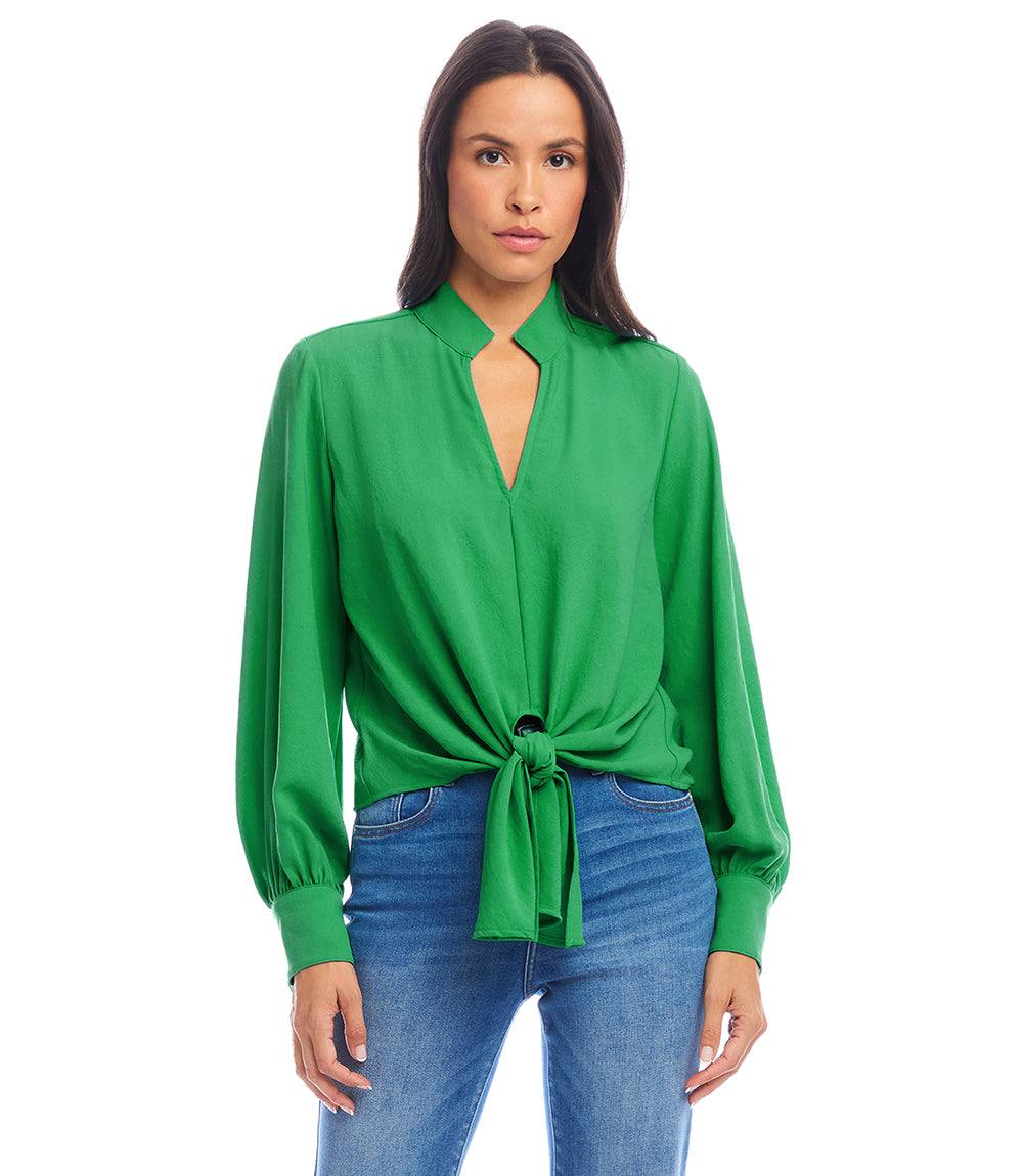 Long Sleeve Tie-Front Top