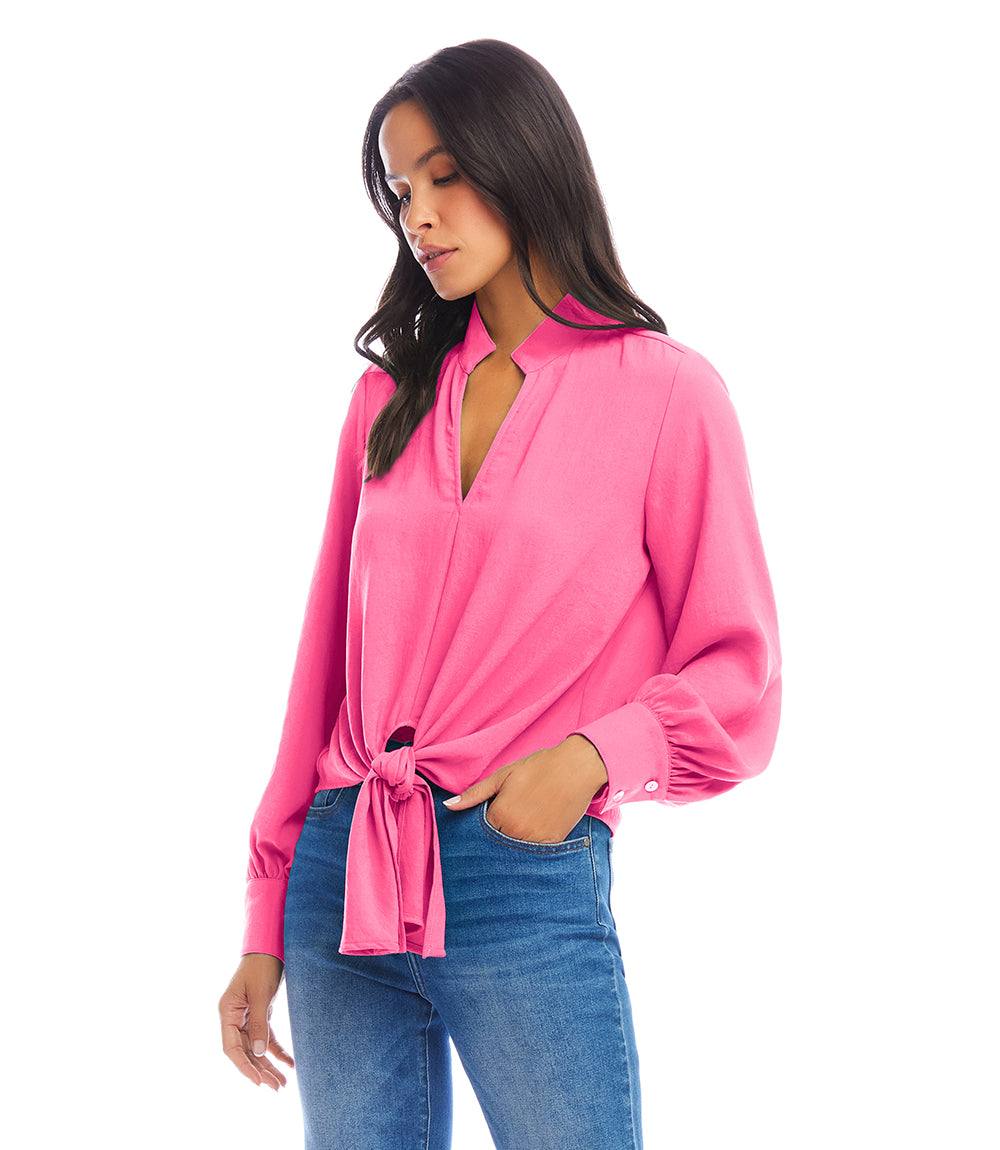 Long Sleeve Tie-Front Top