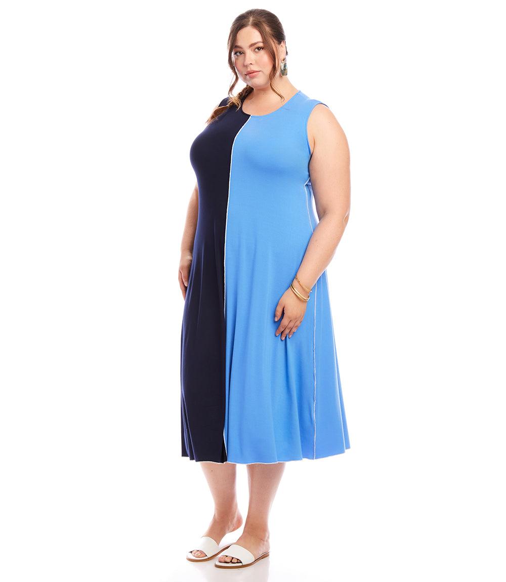 Plus Size Sleeveless Colorblock Midi Dress