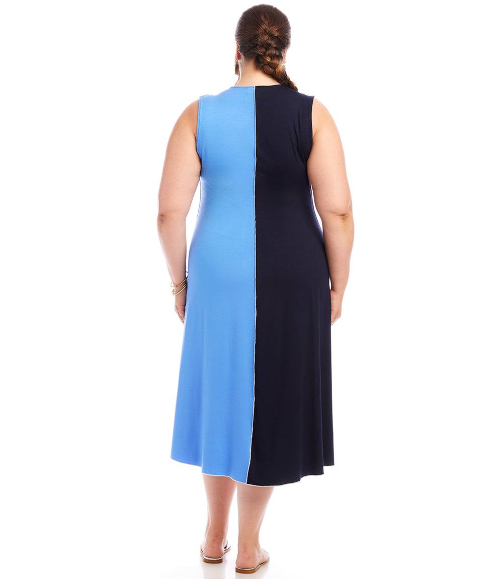 Plus Size Sleeveless Colorblock Midi Dress
