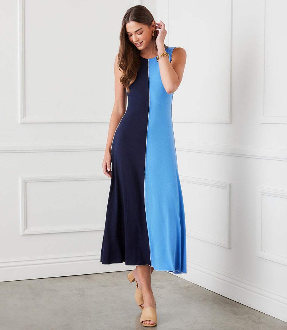 Sleeveless Colorblock Midi Dress