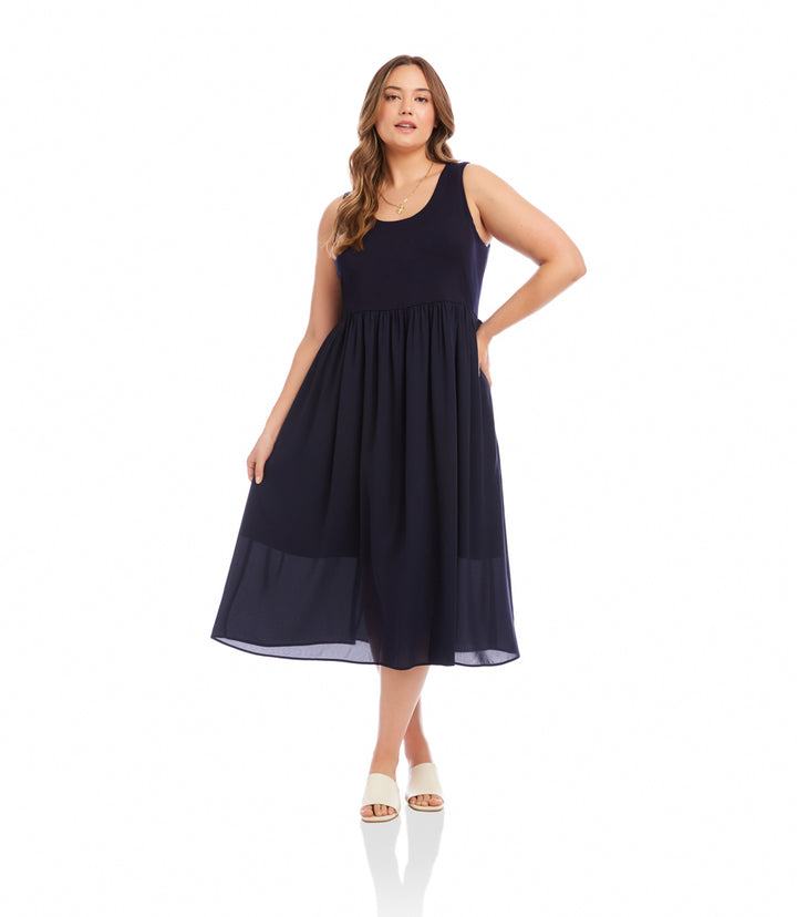 Plus Size Sleeveless Contrast Midi Dress