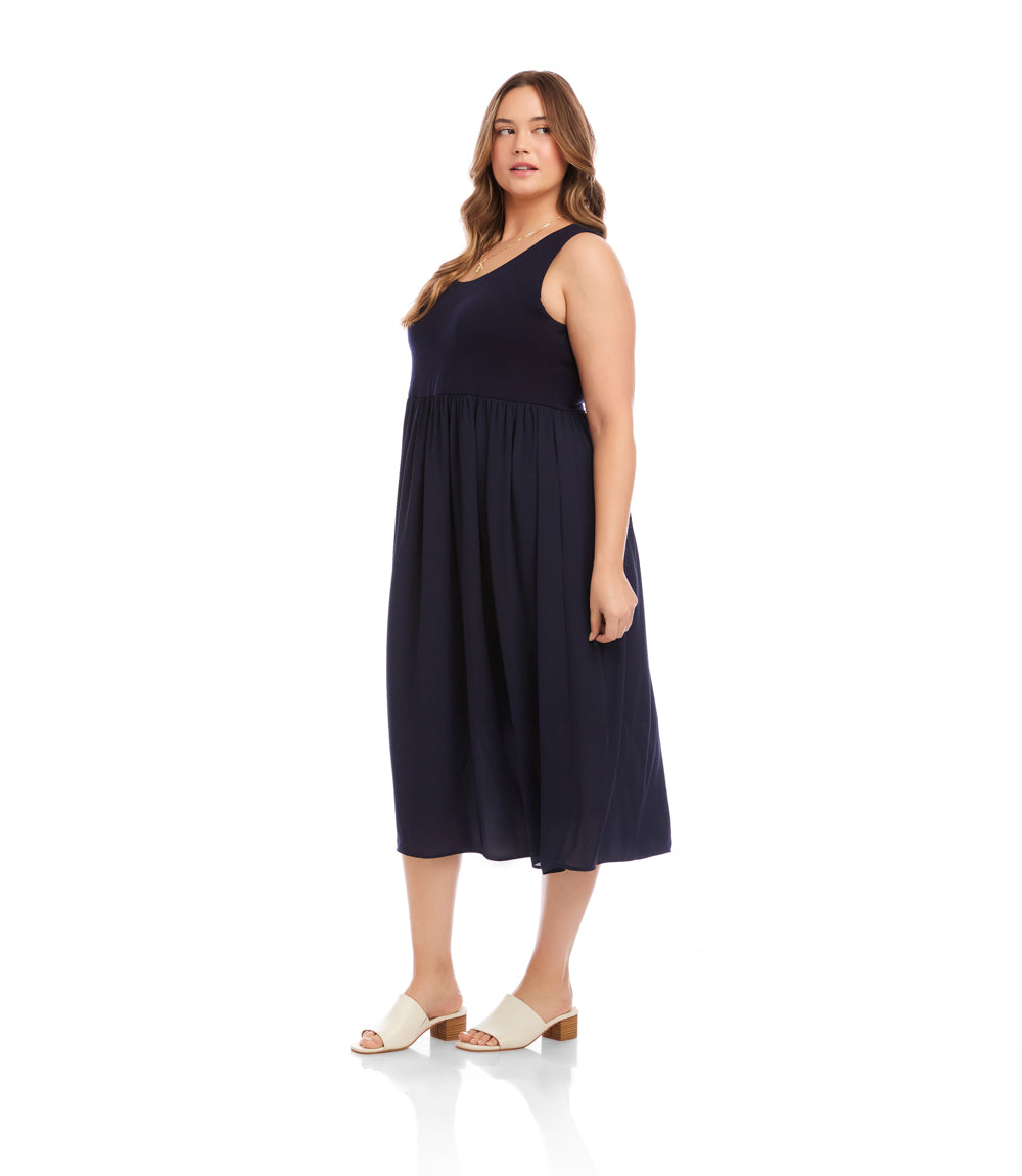 Plus Size Sleeveless Contrast Midi Dress