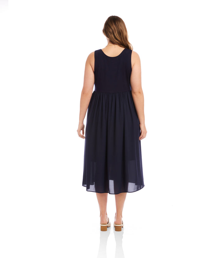 Plus Size Sleeveless Contrast Midi Dress