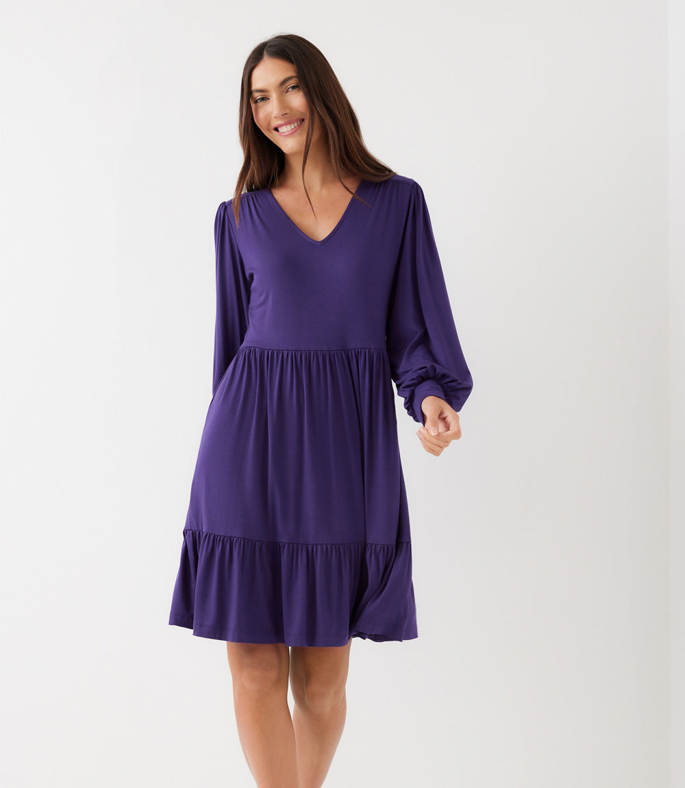 Petite Size Long Sleeve Tiered Dress