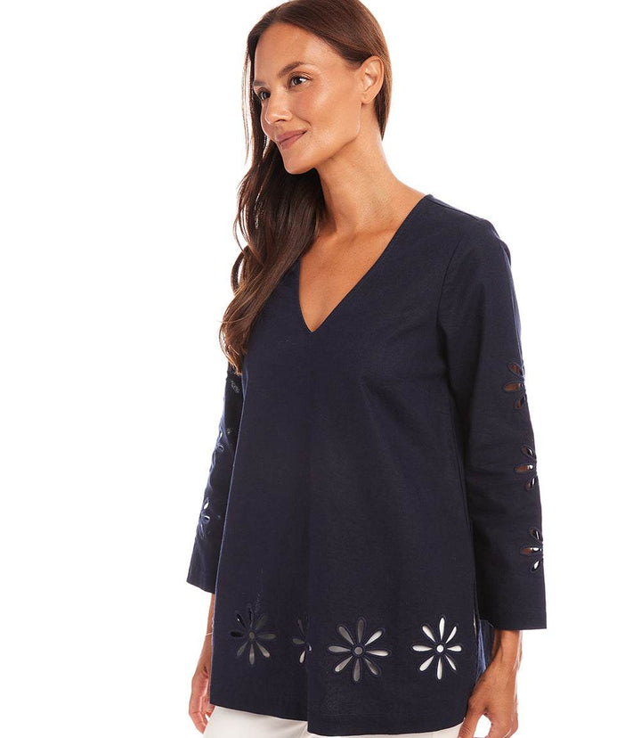 Cutout Embroidered Flower Detail Tunic