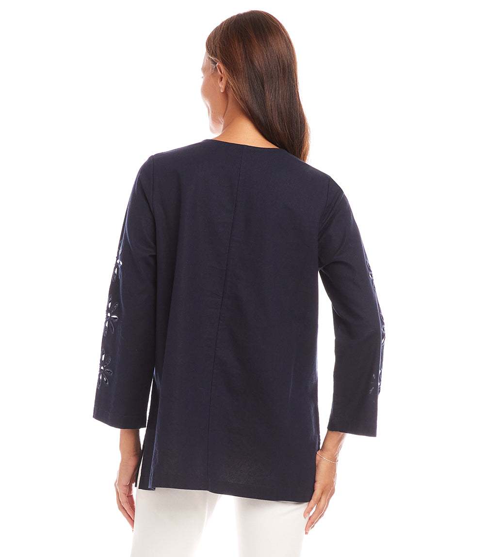 Cutout Embroidered Flower Detail Tunic