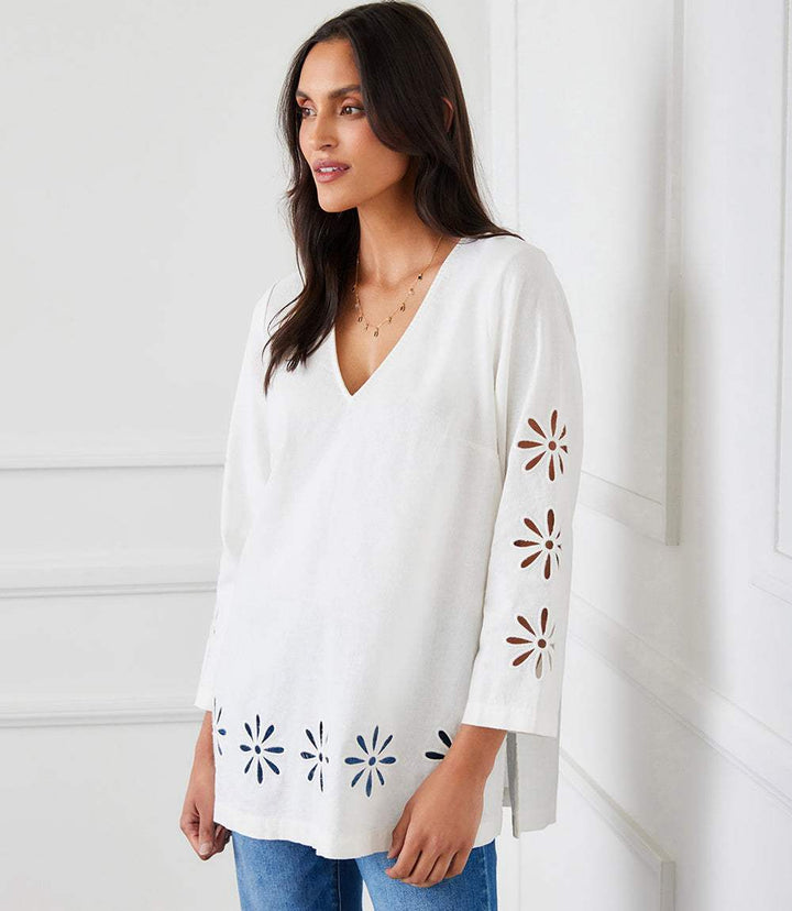 Cutout Embroidered Flower Detail Tunic